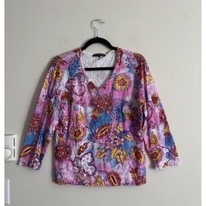 Y2K Pierri‎ New York Paisley Pink Beaded Knit Top V Neck Floral Fairy